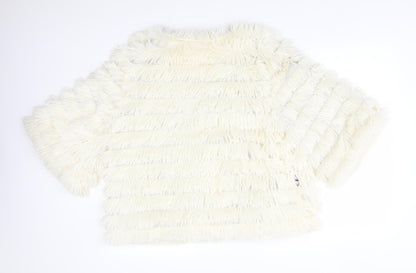Back view of INDULGENCE women’s white striped overcoat poncho, size UK 16