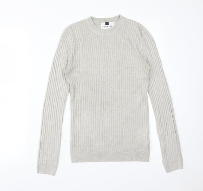 Topman Mens Grey Striped Acrylic Pullover Sweatshirt