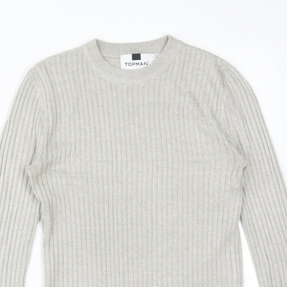 Topman Mens Grey Striped Acrylic Pullover Sweatshirt