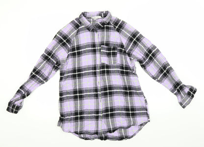 H&M Boys Blue Plaid Cotton Basic Button-Up Size 12 Years Collared