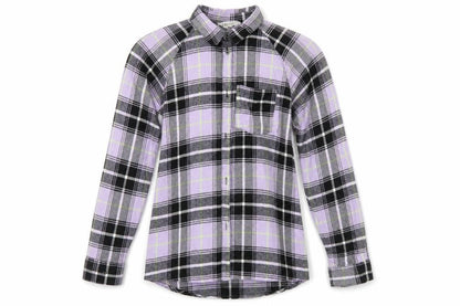 Front view of H&M boys’ blue plaid cotton basic button-up, size 12, years collared