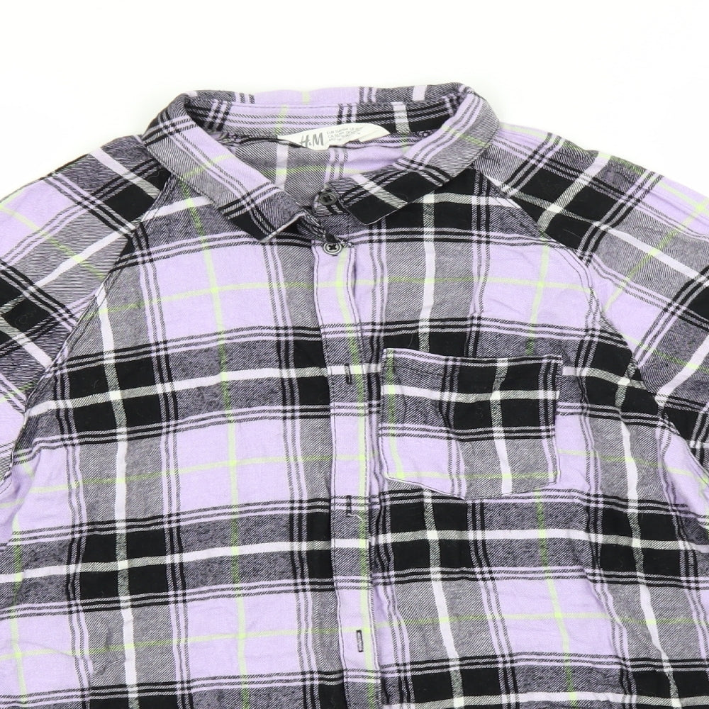 H&M Boys Blue Plaid Cotton Basic Button-Up Size 12 Years Collared