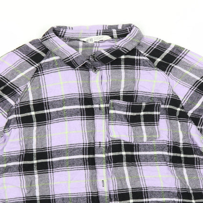 H&M Boys Blue Plaid Cotton Basic Button-Up Size 12 Years Collared