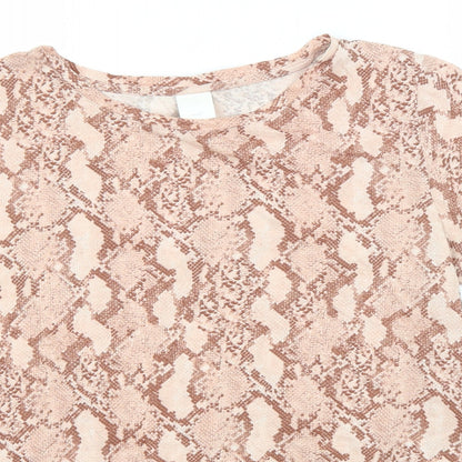 H&M Womens Brown Animal Print Cotton Basic T-Shirt Size S Roll Neck