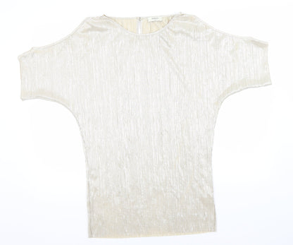 Papaya Womens Gold Striped Polyester Basic T-Shirt Size 12 Round Neck