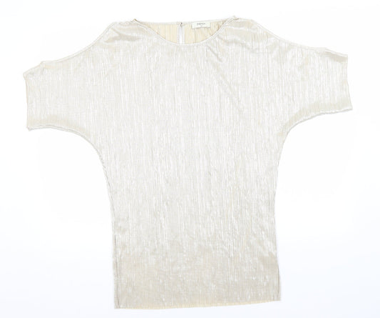 Papaya Womens Gold Striped Polyester Basic T-Shirt Size 12 Round Neck