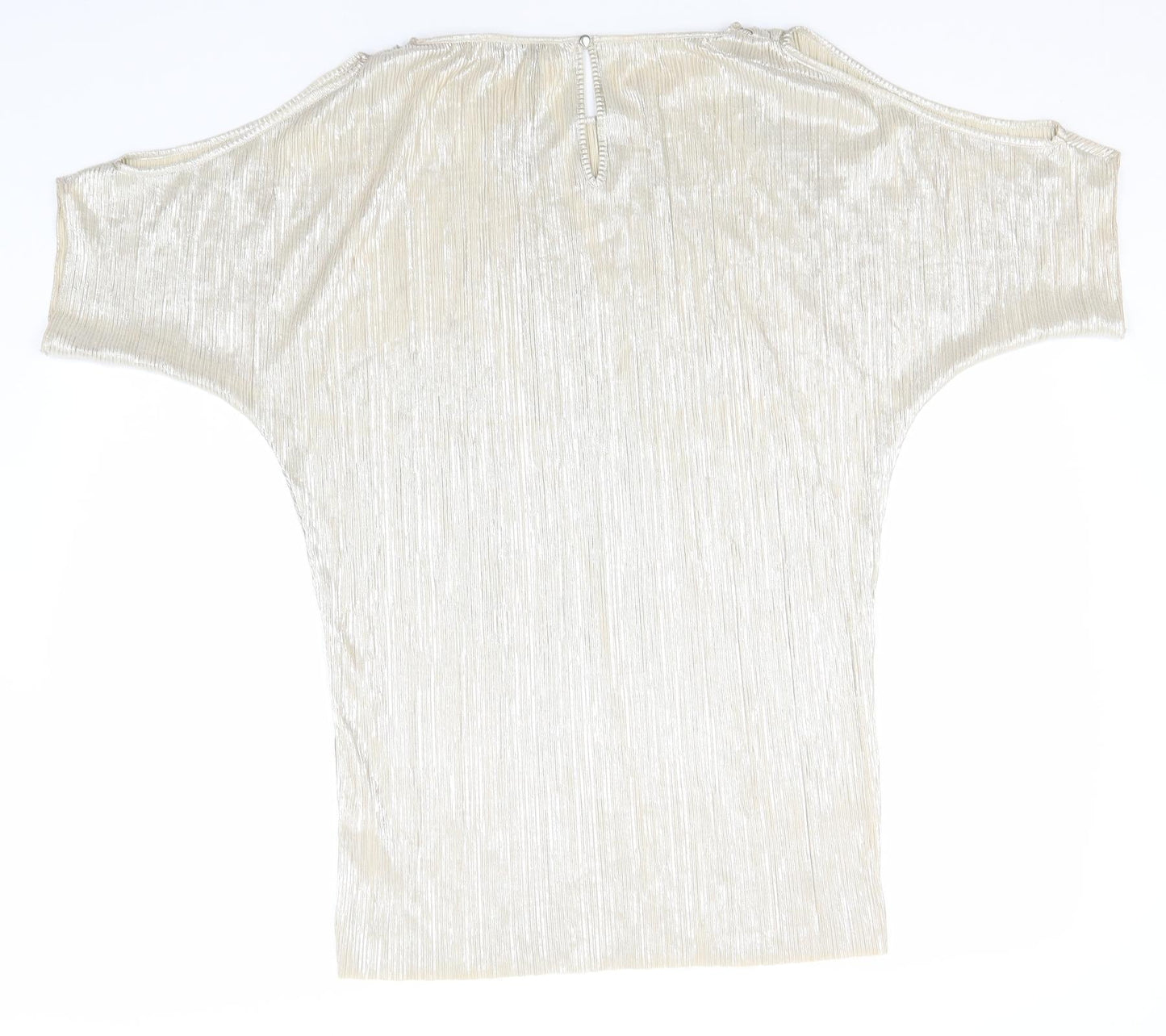 Papaya Womens Gold Striped Polyester Basic T-Shirt Size 12 Round Neck