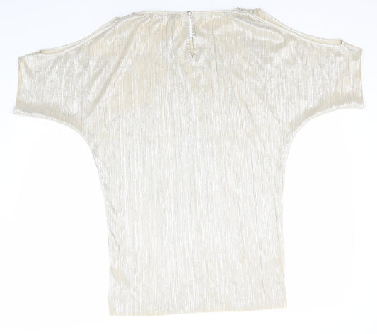 Papaya Womens Gold Striped Polyester Basic T-Shirt Size 12 Round Neck