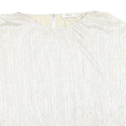 Papaya Womens Gold Striped Polyester Basic T-Shirt Size 12 Round Neck