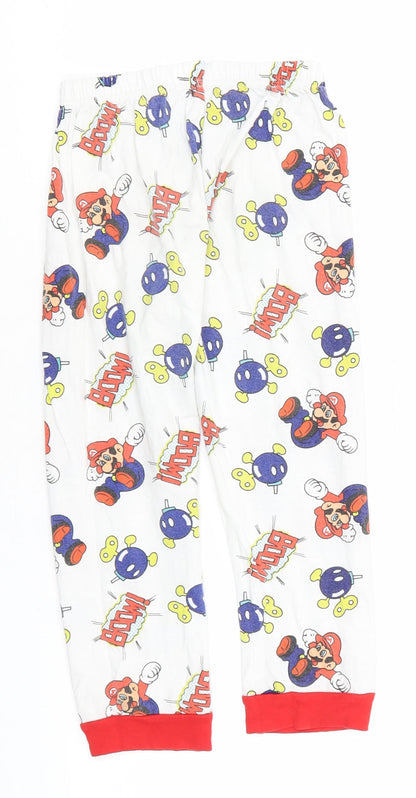 Mario Girls White Geometric Cotton  Pyjama Pants Size 8-9 Years