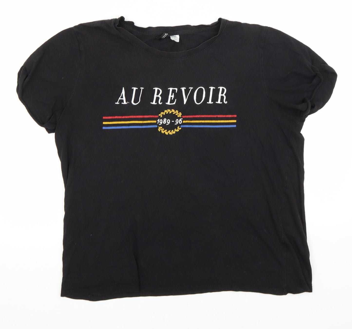 Divided Womens Black   Basic T-Shirt Size L Round Neck - Au Revoir 1989 - 96