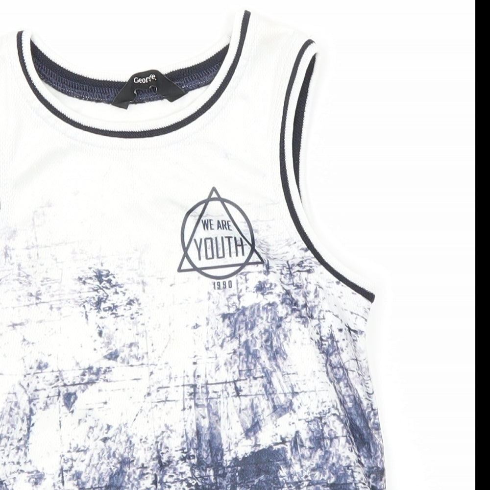 George Boys White  Polyester Basic Tank Size 5-6 Years Round Neck  - We are Youth