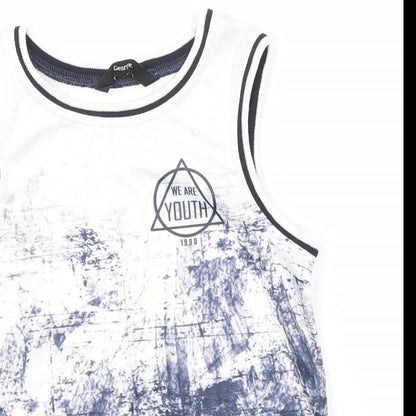 George Boys White  Polyester Basic Tank Size 5-6 Years Round Neck  - We are Youth