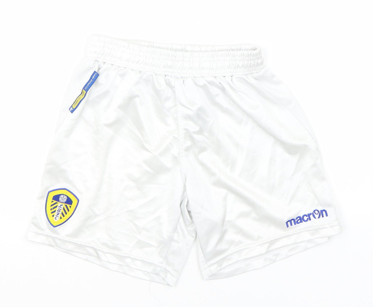 Front view of Macron boys’ white polyester utility shorts