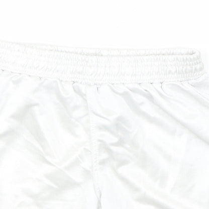 Close-up detail of Macron boys’ white polyester utility shorts