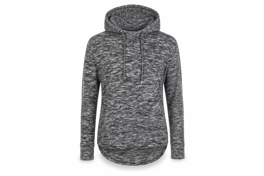 Front view of Matalan women’s grey striped viscose pullover hoodie, size XS