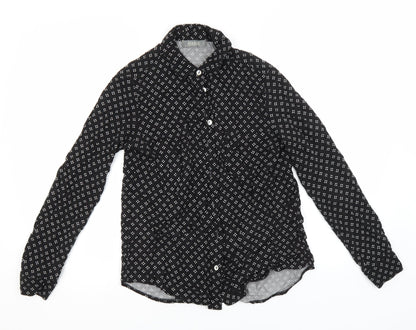 Oasis Womens Black Geometric  Basic Button-Up Size 8 Collared