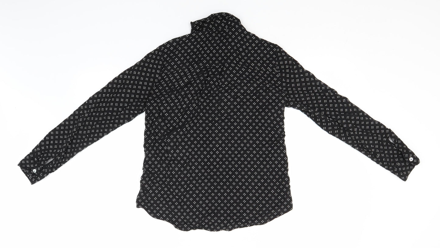 Oasis Womens Black Geometric  Basic Button-Up Size 8 Collared