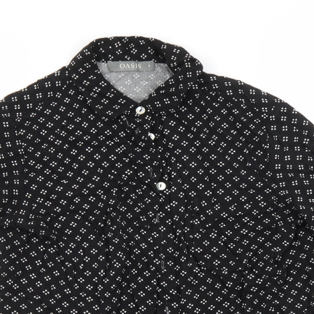 Oasis Womens Black Geometric  Basic Button-Up Size 8 Collared