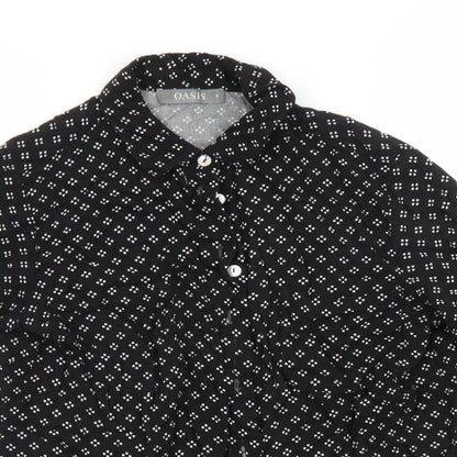 Oasis Womens Black Geometric  Basic Button-Up Size 8 Collared