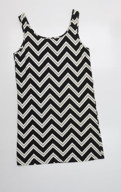 Peacocs Womens Black Geometric Cotton Tank Dress  Size 16