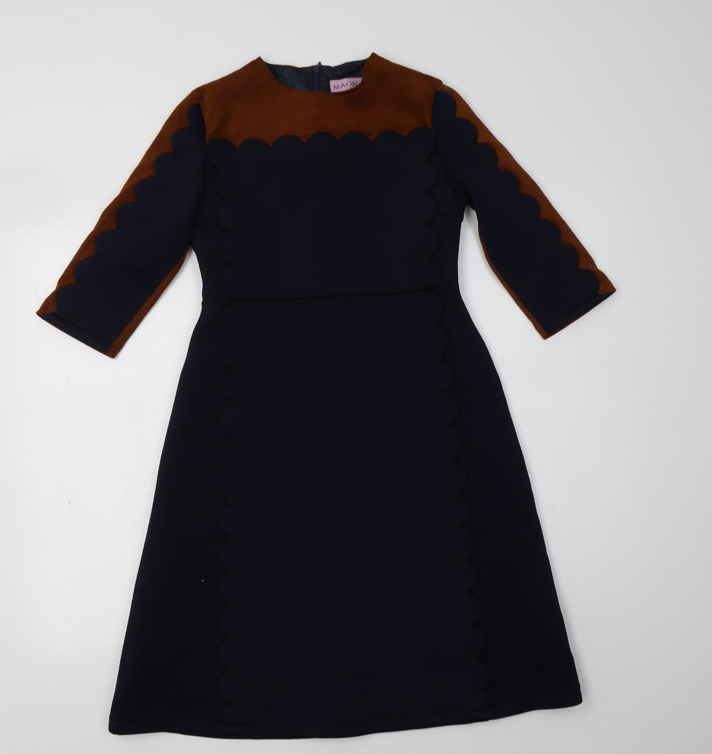 Magnolia Womens Blue Colourblock Polyester Fit & Flare  Size XS  Crew Neck