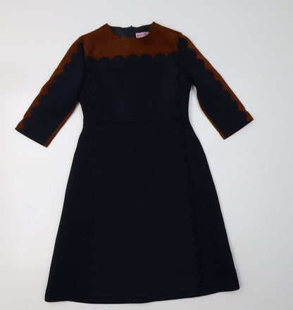 Magnolia Womens Blue Colourblock Polyester Fit & Flare  Size XS  Crew Neck