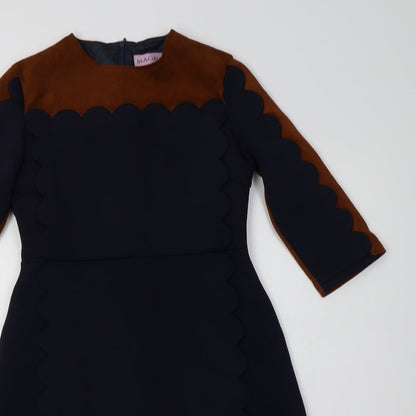 Magnolia Womens Blue Colourblock Polyester Fit & Flare  Size XS  Crew Neck