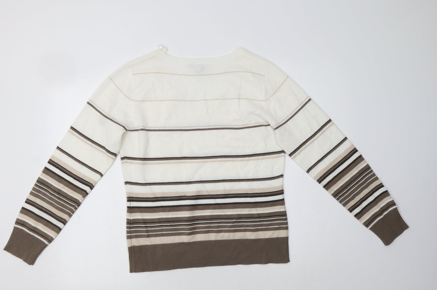 TU Womens White V-Neck Striped Acrylic Shrug Jumper Size 14