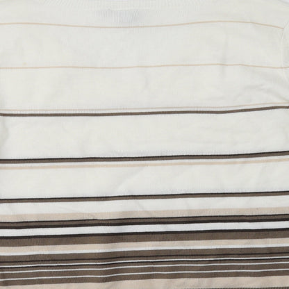 TU Womens White V-Neck Striped Acrylic Shrug Jumper Size 14