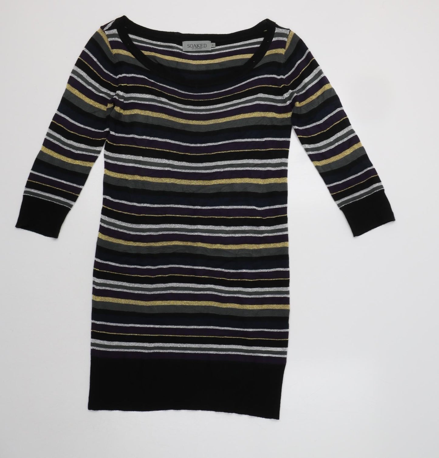 Soaked in Luxury Womens Multicoloured Striped Acrylic Jumper Dress  Size S  Boat Neck