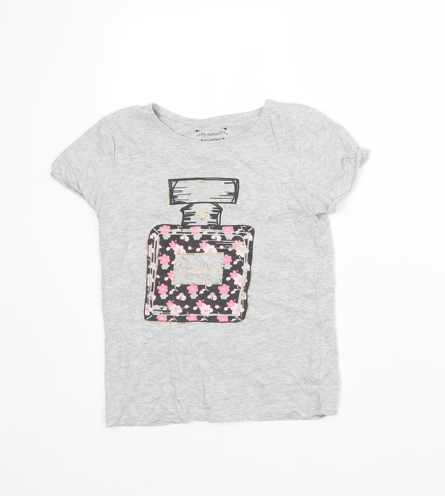 Primark Girls Grey  Cotton Basic T-Shirt Size 10-11 Years Round Neck