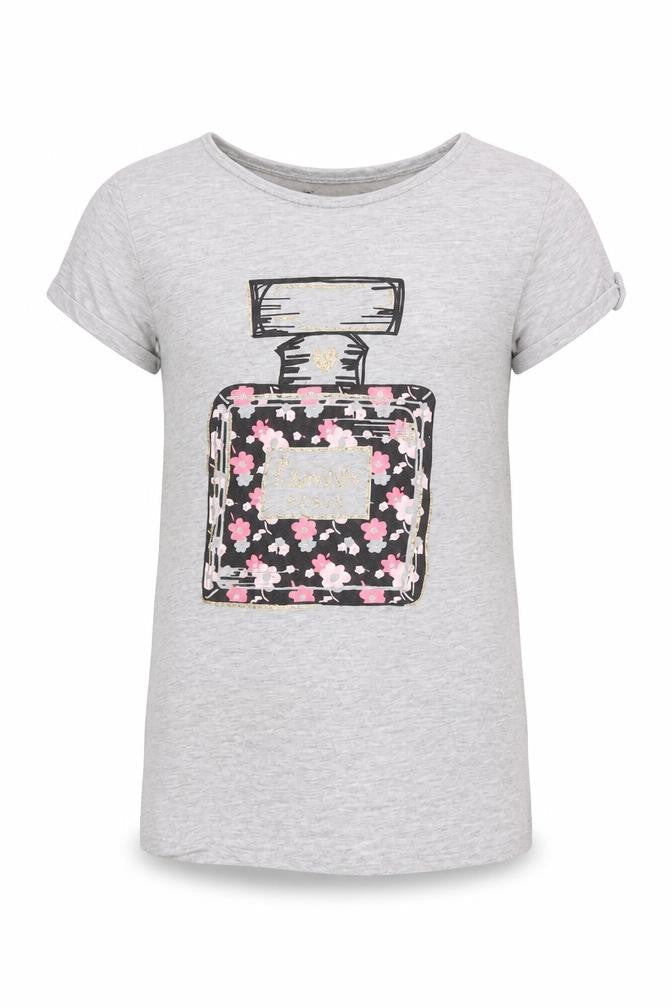 Front view of Primark girls’ grey cotton basic t-shirt, size 10-11, years round neck