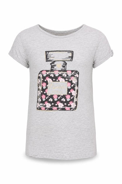 Front view of Primark girls’ grey cotton basic t-shirt, size 10-11, years round neck