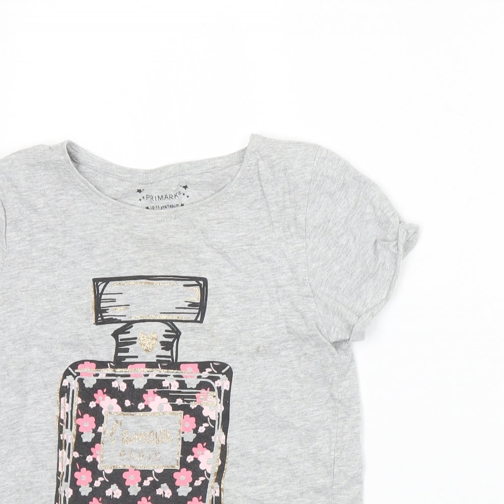 Primark Girls Grey  Cotton Basic T-Shirt Size 10-11 Years Round Neck