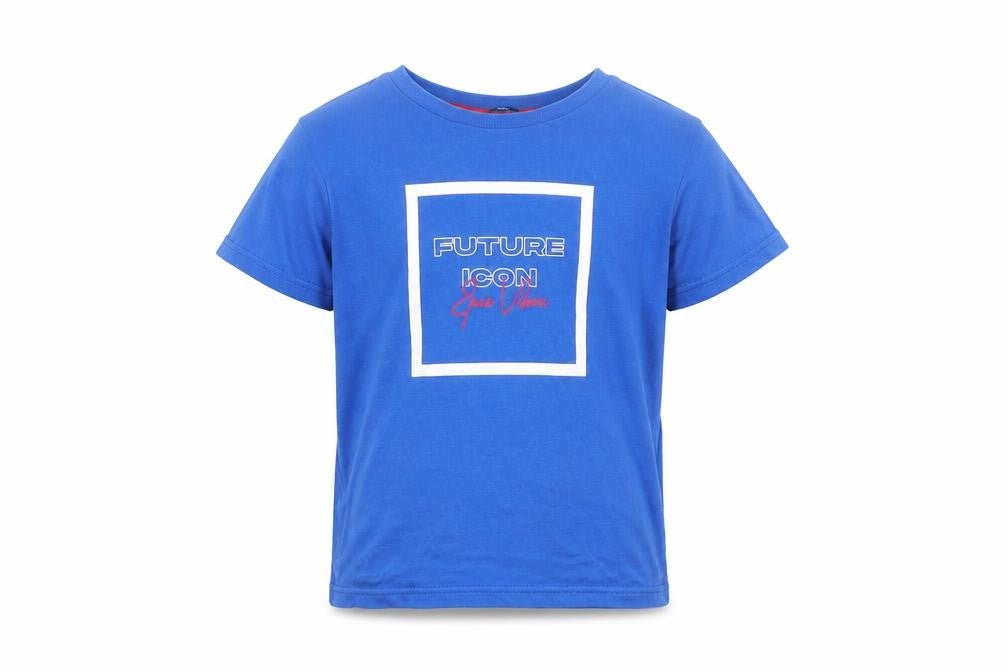 Front view of George girls’ blue cotton basic t-shirt, size 6-7, years round neck