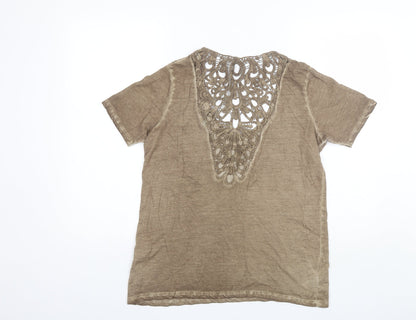 River Island Womens Brown  Cotton Basic T-Shirt Size 10 Scoop Neck