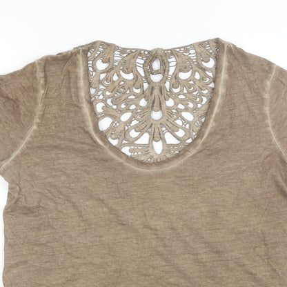 River Island Womens Brown  Cotton Basic T-Shirt Size 10 Scoop Neck