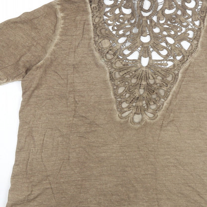 River Island Womens Brown  Cotton Basic T-Shirt Size 10 Scoop Neck