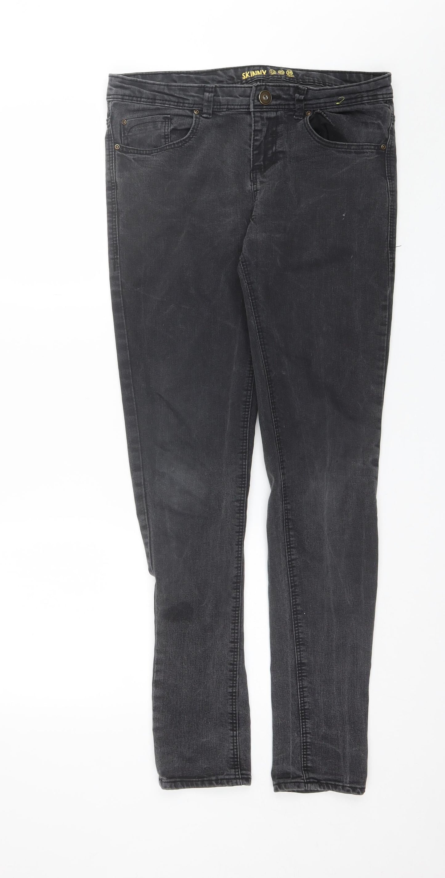 Womens UK Size 12 Preworn Regular Fit Skinny Black Jeans