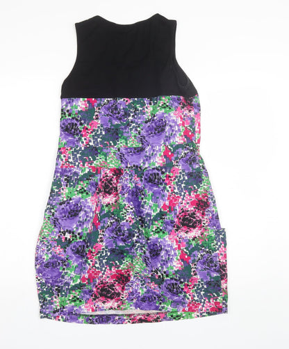 Internationale Womens Purple Floral Cotton Shift  Size 14  Round Neck