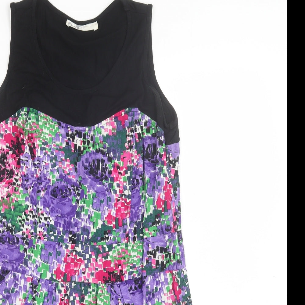 Internationale Womens Purple Floral Cotton Shift  Size 14  Round Neck