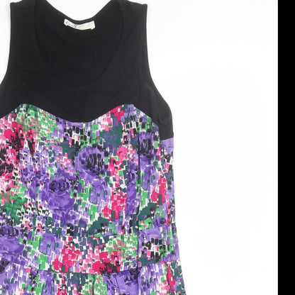 Internationale Womens Purple Floral Cotton Shift  Size 14  Round Neck