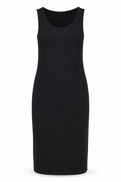 Front view of George women’s black polyester tank dress, size UK 14, round neck