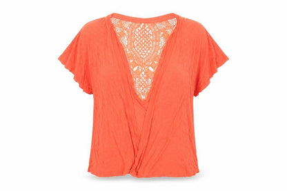 Front view of Intuition women’s orange v-neck viscose shrug jumper, size S