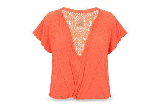 Front view of Intuition women’s orange v-neck viscose shrug jumper, size S