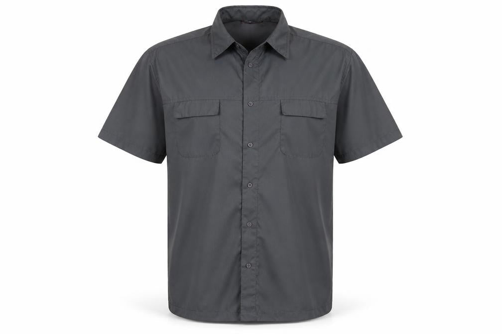 Mens UK Size XL Whispering Smith Grey  Button-Up Short Sleeve Casual Shirt