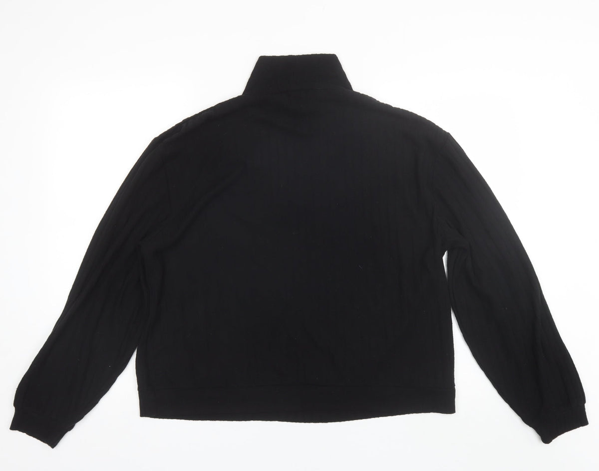 Back view of Loungable women’s black mock neck polyester jumper, size UK 14