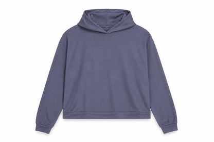Front view of Jeff&CO women’s blue polyester pullover hoodie, size UK 12