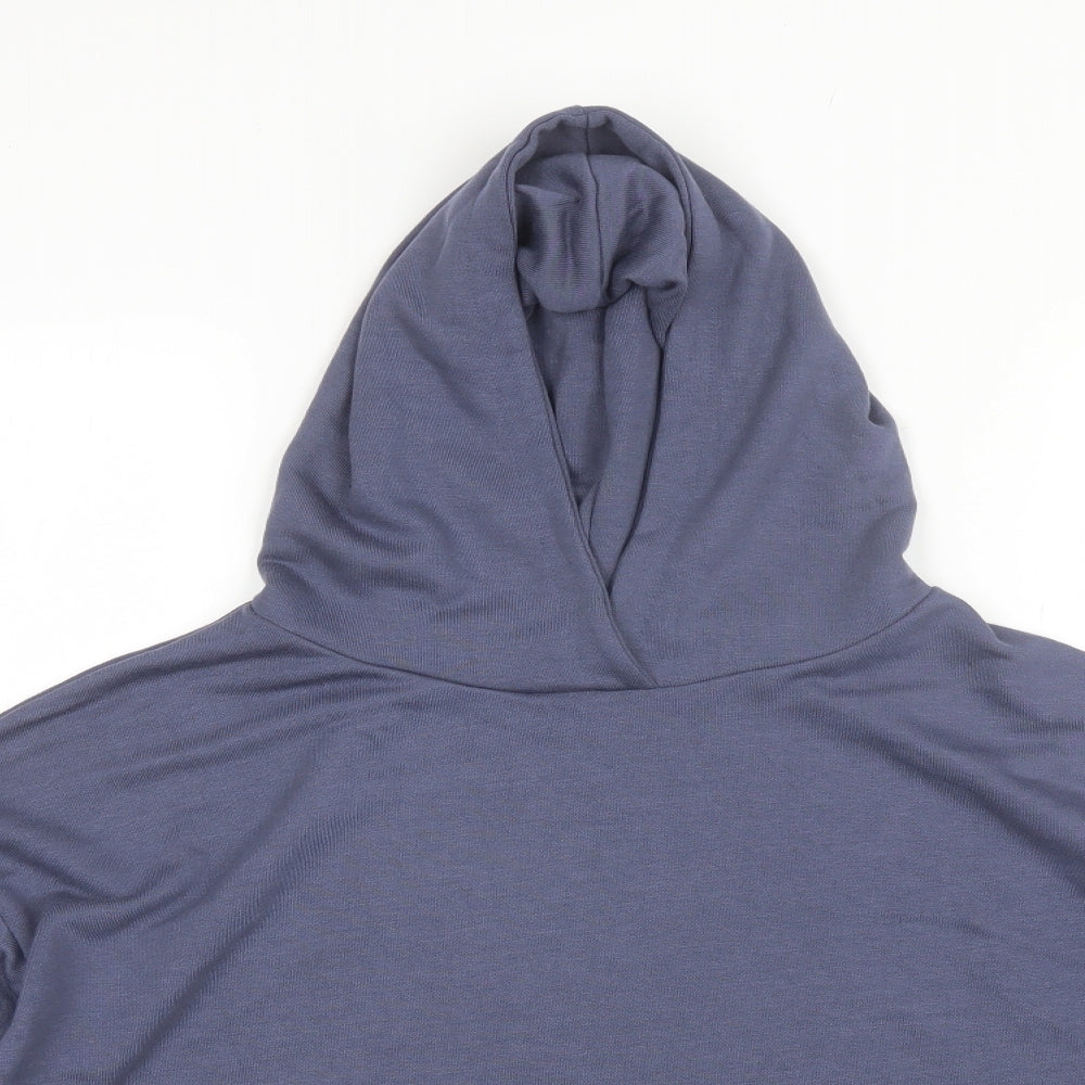 Close-up detail of Jeff&CO women’s blue polyester pullover hoodie, size UK 12